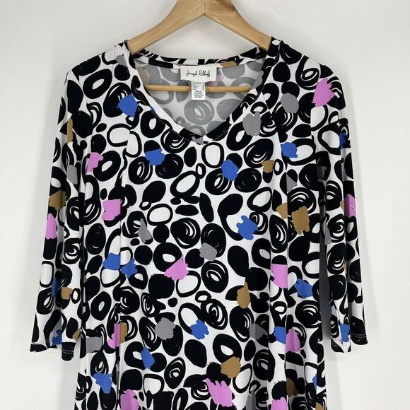 Joseph Ribkoff Dress Size 6 Black Vanilla Abstract Print 3/4 Sleeve Sheath - Picture 2 of 8